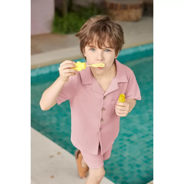 Arshiner Boys 2 Pieces Summer Beach Outfits Short Sleeve Button Down Shirts and Shorts Vacation Texture Sets for Kids
