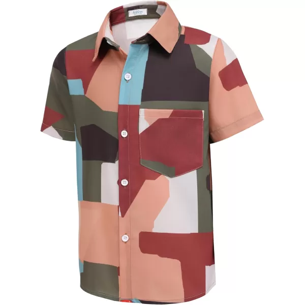 Arshiner Boy's Hawaiian Shirt Summer Tropical Button Down Shirt Short Sleeve Beach Shirt for Kids 100% Cotton Size 4-14 Years