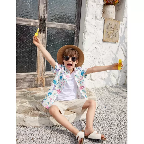 Arshiner Boy's Hawaiian Shirt Summer Tropical Button Down Shirt Short Sleeve Beach Shirt for Kids 100% Cotton Size 4-14 Years