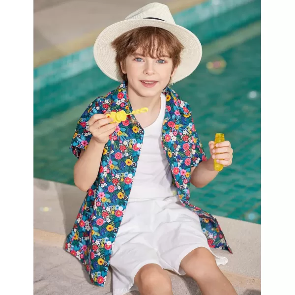 Arshiner Boy's Hawaiian Shirt Summer Tropical Button Down Shirt Short Sleeve Beach Shirt for Kids 100% Cotton Size 4-14 Years