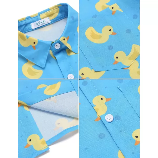 Arshiner Boy's Hawaiian Shirt Summer Tropical Button Down Shirt Short Sleeve Beach Shirt for Kids 100% Cotton Size 4-14 Years