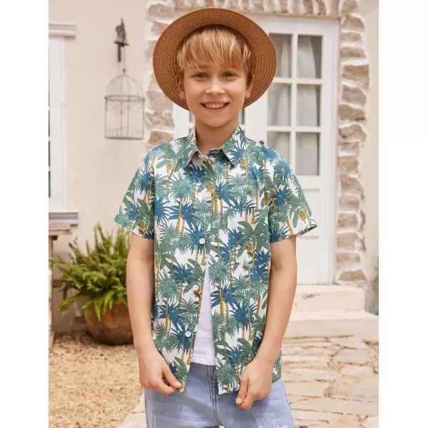 Arshiner Boy's Hawaiian Shirt Summer Tropical Button Down Shirt Short Sleeve Beach Shirt for Kids 100% Cotton Size 4-14 Years