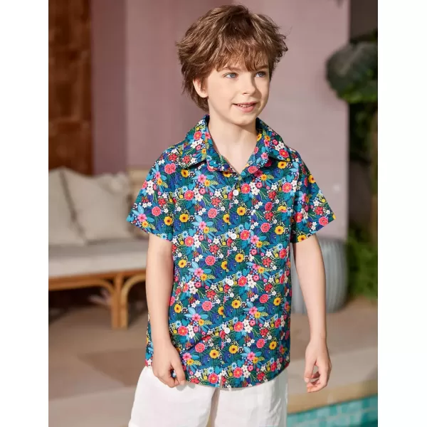 Arshiner Boy's Hawaiian Shirt Summer Tropical Button Down Shirt Short Sleeve Beach Shirt for Kids 100% Cotton Size 4-14 Years