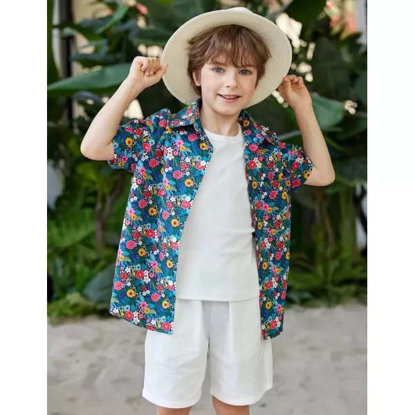 Arshiner Boy's Hawaiian Shirt Summer Tropical Button Down Shirt Short Sleeve Beach Shirt for Kids 100% Cotton Size 4-14 Years