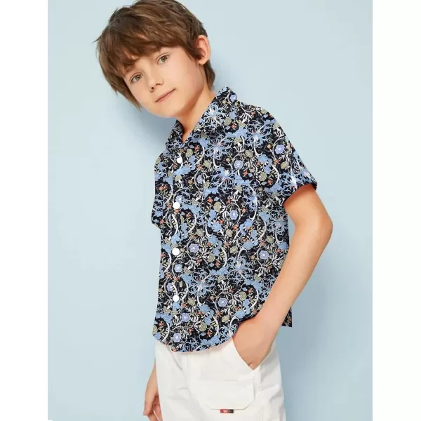 Arshiner Boy's Hawaiian Shirt Summer Tropical Button Down Shirt Short Sleeve Beach Shirt for Kids 100% Cotton Size 4-14 Years