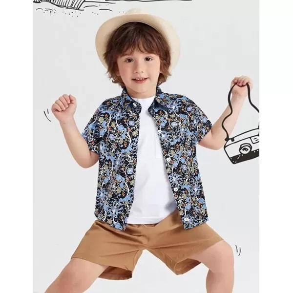 Arshiner Boy's Hawaiian Shirt Summer Tropical Button Down Shirt Short Sleeve Beach Shirt for Kids 100% Cotton Size 4-14 Years