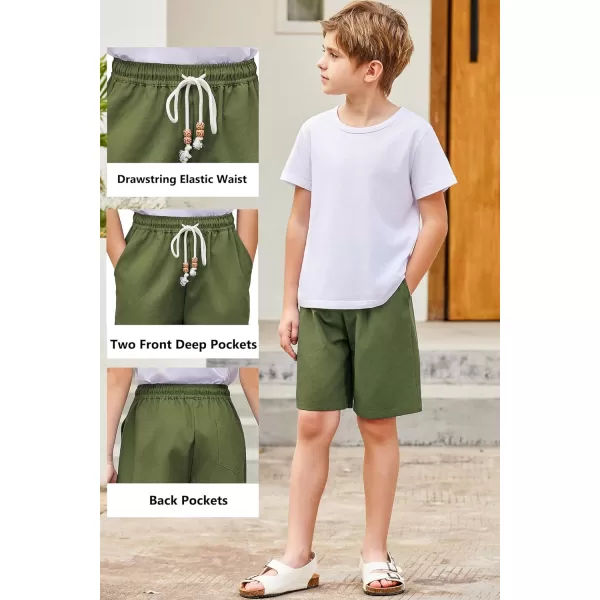 Arshiner Boys Linen Shorts Summer Beach Shorts Elastic Waist Drawstring Casual Shorts with Pockets Size 6-18