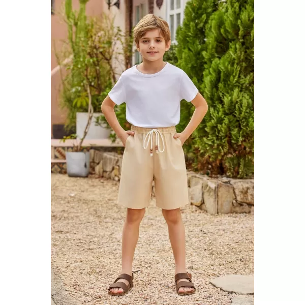Arshiner Boys Linen Shorts Summer Beach Shorts Elastic Waist Drawstring Casual Shorts with Pockets Size 6-18