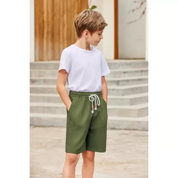 Arshiner Boys Linen Shorts Summer Beach Shorts Elastic Waist Drawstring Casual Shorts with Pockets Size 6-18