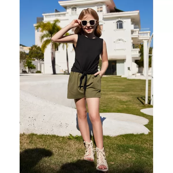 Arshiner Girl's 2 Piece Outfits Tie Knot Tank Top and Paperbag Waist Pocketed Summer Short Sets