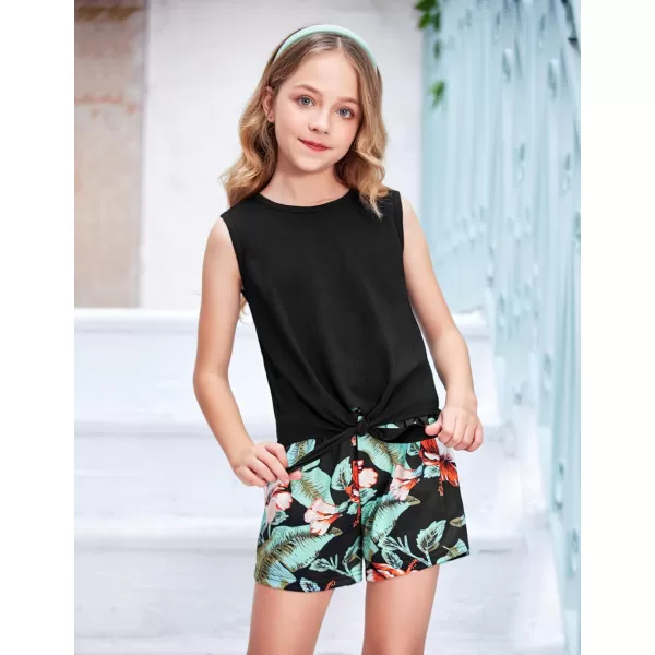 Arshiner Girl's 2 Piece Outfits Tie Knot Tank Top and Paperbag Waist Pocketed Summer Short Sets