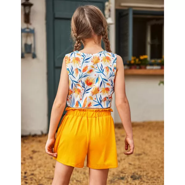 Arshiner Girl's 2 Piece Outfits Tie Knot Tank Top and Paperbag Waist Pocketed Summer Short Sets