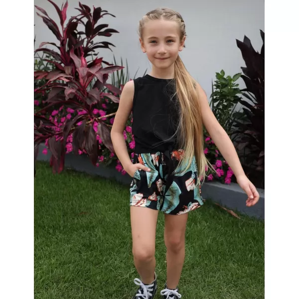 Arshiner Girl's 2 Piece Outfits Tie Knot Tank Top and Paperbag Waist Pocketed Summer Short Sets