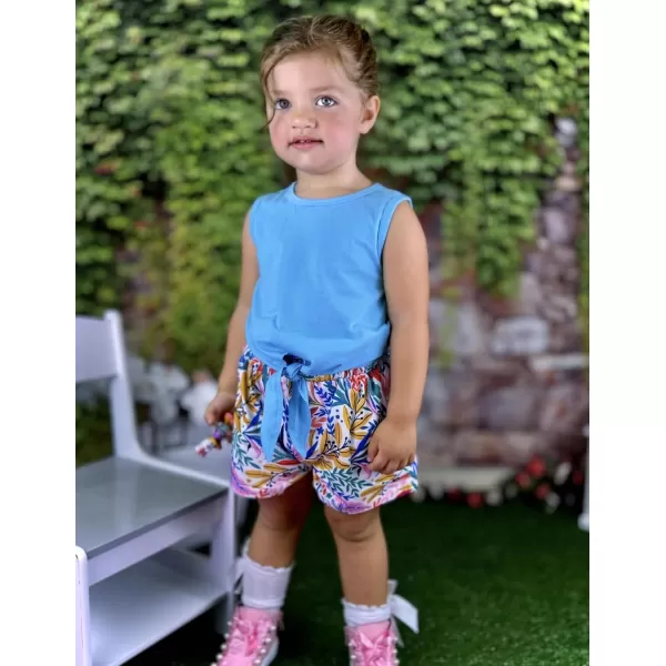 Arshiner Girl's 2 Piece Outfits Tie Knot Tank Top and Paperbag Waist Pocketed Summer Short Sets