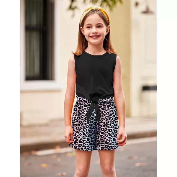 Arshiner Girl's 2 Piece Outfits Tie Knot Tank Top and Paperbag Waist Pocketed Summer Short Sets