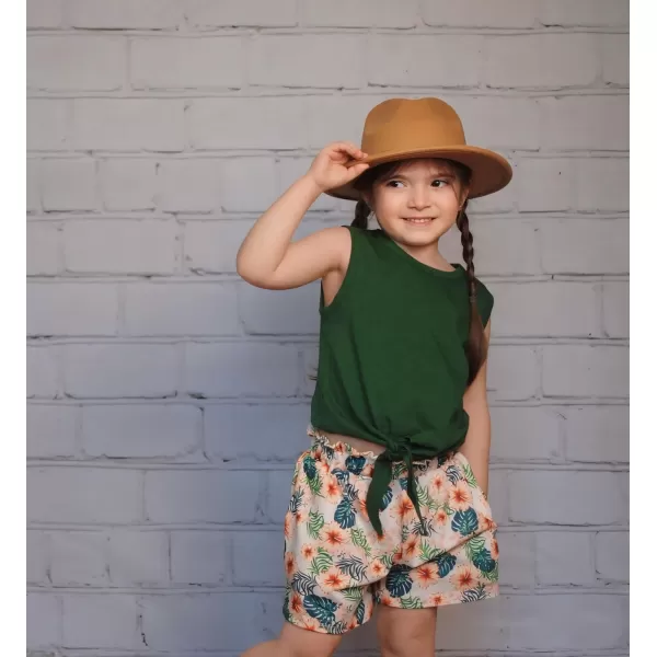 Arshiner Girl's 2 Piece Outfits Tie Knot Tank Top and Paperbag Waist Pocketed Summer Short Sets