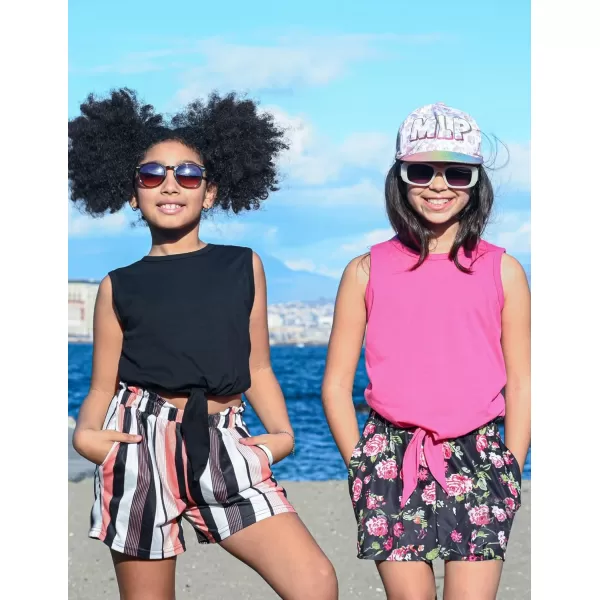 Arshiner Girl's 2 Piece Outfits Tie Knot Tank Top and Paperbag Waist Pocketed Summer Short Sets