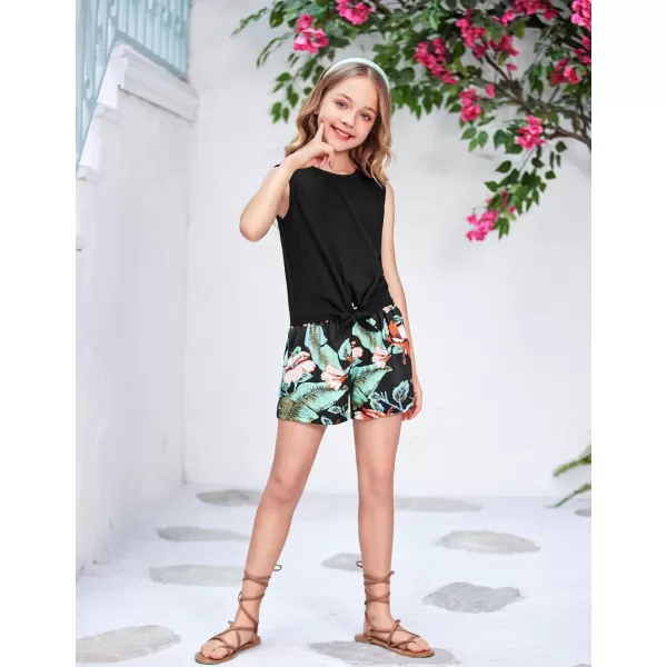 Arshiner Girl's 2 Piece Outfits Tie Knot Tank Top and Paperbag Waist Pocketed Summer Short Sets