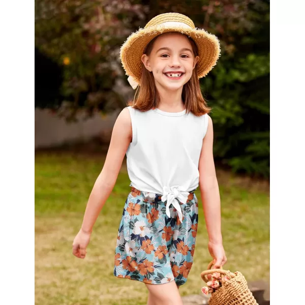 Arshiner Girl's 2 Piece Outfits Tie Knot Tank Top and Paperbag Waist Pocketed Summer Short Sets