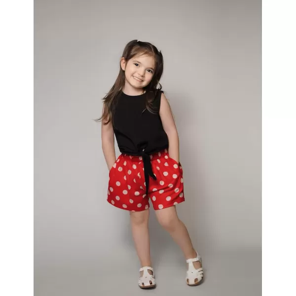 Arshiner Girl's 2 Piece Outfits Tie Knot Tank Top and Paperbag Waist Pocketed Summer Short Sets