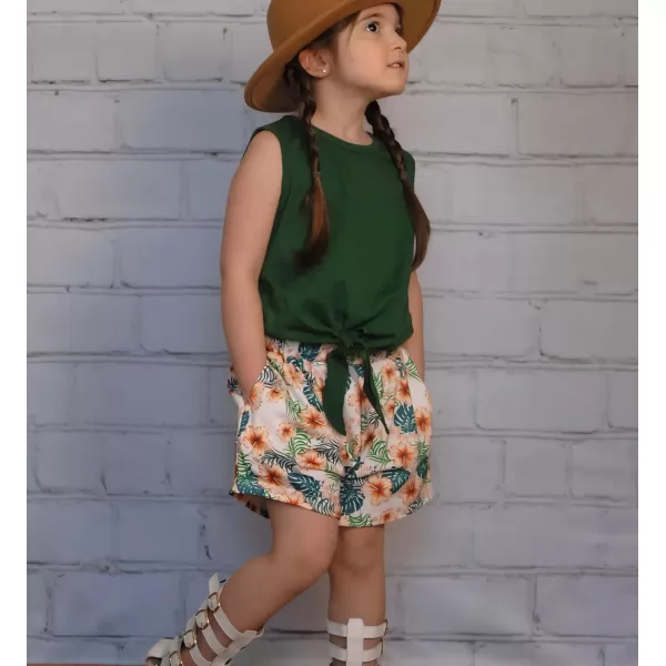 Arshiner Girl's 2 Piece Outfits Tie Knot Tank Top and Paperbag Waist Pocketed Summer Short Sets