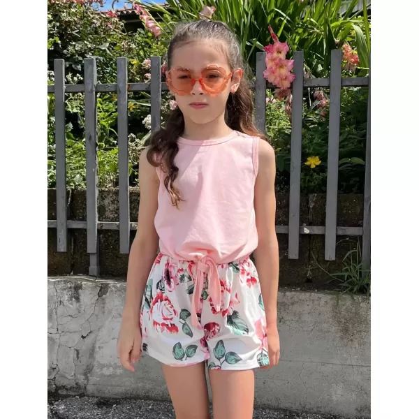 Arshiner Girl's 2 Piece Outfits Tie Knot Tank Top and Paperbag Waist Pocketed Summer Short Sets