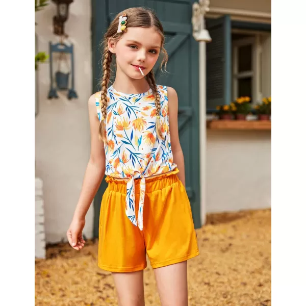 Arshiner Girl's 2 Piece Outfits Tie Knot Tank Top and Paperbag Waist Pocketed Summer Short Sets