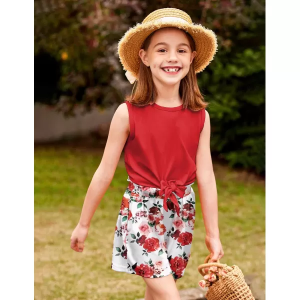Arshiner Girl's 2 Piece Outfits Tie Knot Tank Top and Paperbag Waist Pocketed Summer Short Sets