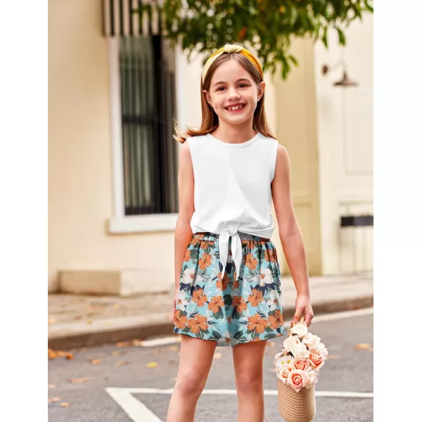 Arshiner Girl's 2 Piece Outfits Tie Knot Tank Top and Paperbag Waist Pocketed Summer Short Sets
