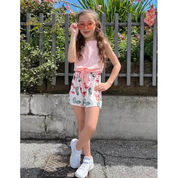 Arshiner Girl's 2 Piece Outfits Tie Knot Tank Top and Paperbag Waist Pocketed Summer Short Sets