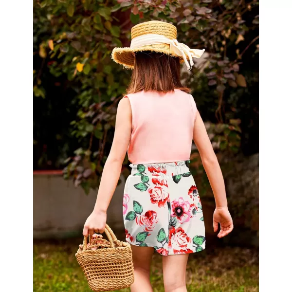 Arshiner Girl's 2 Piece Outfits Tie Knot Tank Top and Paperbag Waist Pocketed Summer Short Sets