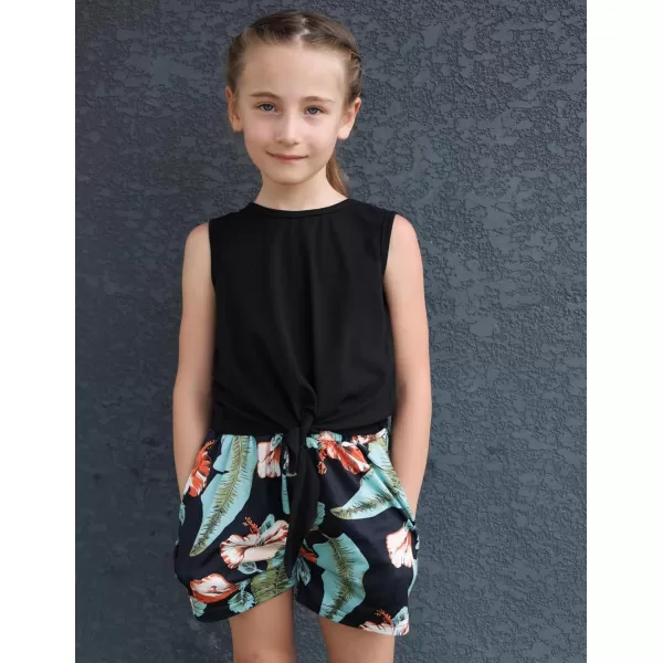 Arshiner Girl's 2 Piece Outfits Tie Knot Tank Top and Paperbag Waist Pocketed Summer Short Sets