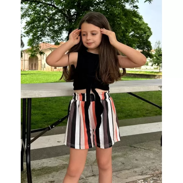Arshiner Girl's 2 Piece Outfits Tie Knot Tank Top and Paperbag Waist Pocketed Summer Short Sets