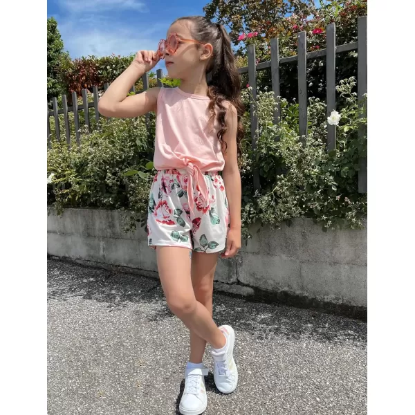 Arshiner Girl's 2 Piece Outfits Tie Knot Tank Top and Paperbag Waist Pocketed Summer Short Sets