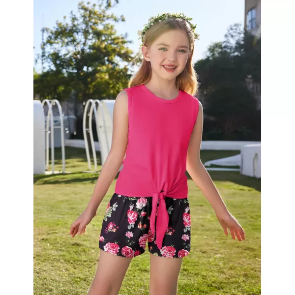 Arshiner Girl's 2 Piece Outfits Tie Knot Tank Top and Paperbag Waist Pocketed Summer Short Sets