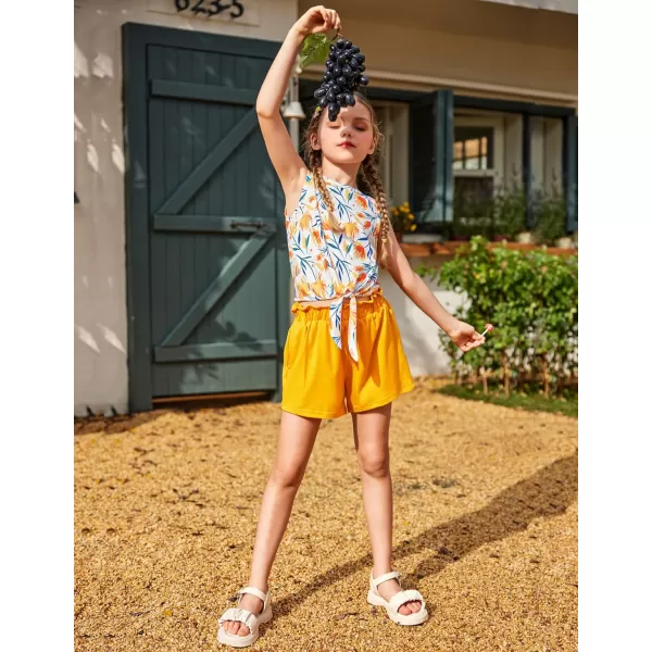 Arshiner Girl's 2 Piece Outfits Tie Knot Tank Top and Paperbag Waist Pocketed Summer Short Sets