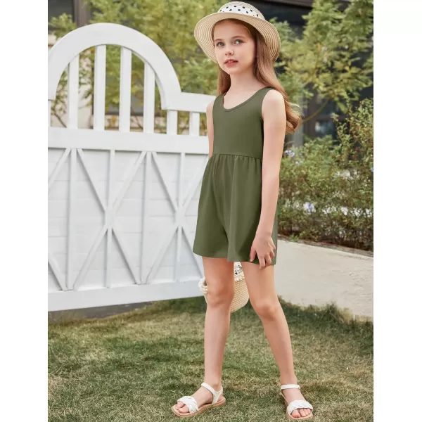 Arshiner Girls' Casual Summer Sleeveless Jumpsuits Loose One Piece Romper Short Overalls Outfits with Pockets