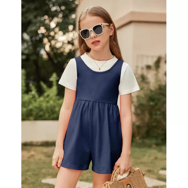 Arshiner Girls' Casual Summer Sleeveless Jumpsuits Loose One Piece Romper Short Overalls Outfits with Pockets