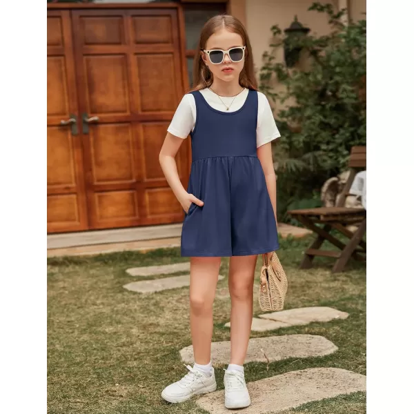 Arshiner Girls' Casual Summer Sleeveless Jumpsuits Loose One Piece Romper Short Overalls Outfits with Pockets