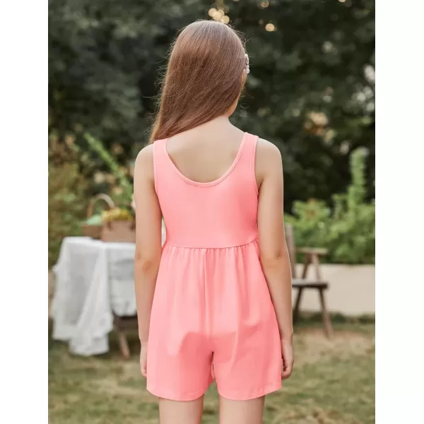 Arshiner Girls' Casual Summer Sleeveless Jumpsuits Loose One Piece Romper Short Overalls Outfits with Pockets
