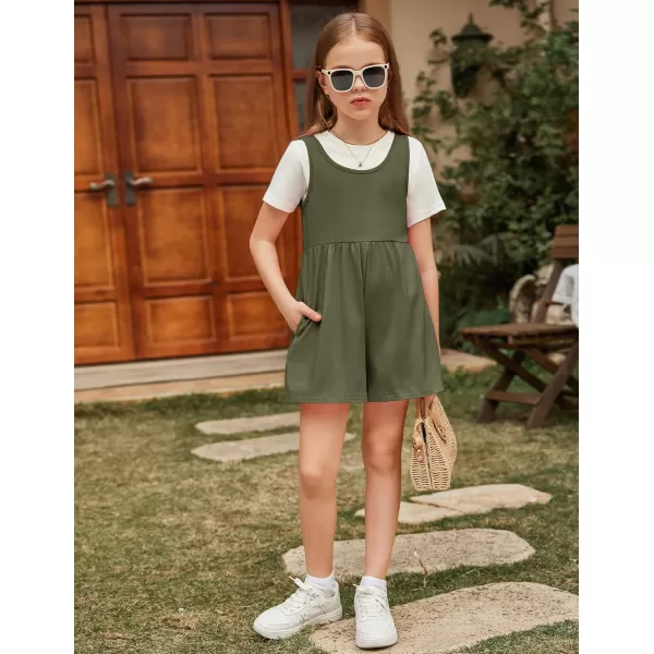 Arshiner Girls' Casual Summer Sleeveless Jumpsuits Loose One Piece Romper Short Overalls Outfits with Pockets