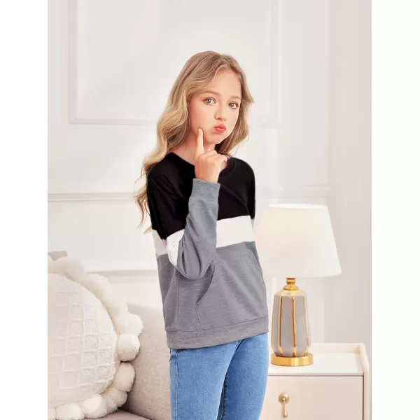 Arshiner Girls Color Block Sweatshirts Tops Kids Crewneck Long Sleeve Lightweight Pullover Hoodies