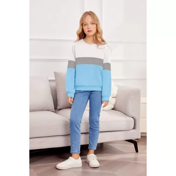 Arshiner Girls Color Block Sweatshirts Tops Kids Crewneck Long Sleeve Lightweight Pullover Hoodies