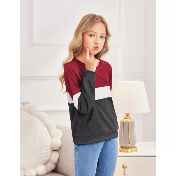 Arshiner Girls Color Block Sweatshirts Tops Kids Crewneck Long Sleeve Lightweight Pullover Hoodies