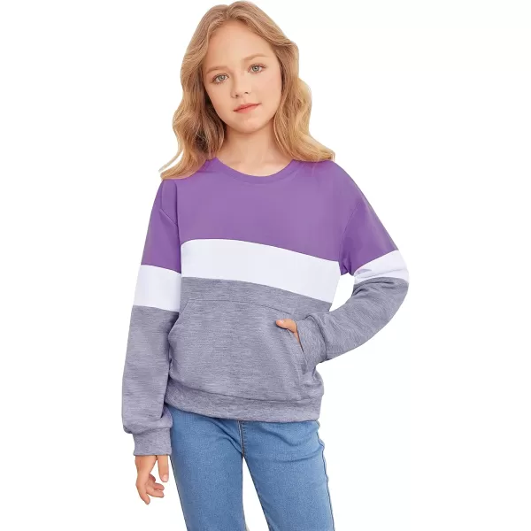 Arshiner Girls Color Block Sweatshirts Tops Kids Crewneck Long Sleeve Lightweight Pullover Hoodies
