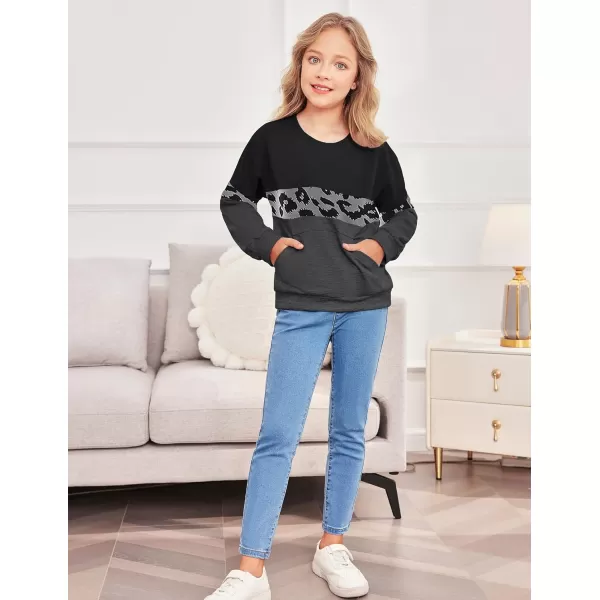 Arshiner Girls Color Block Sweatshirts Tops Kids Crewneck Long Sleeve Lightweight Pullover Hoodies