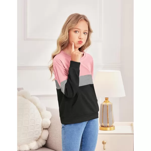 Arshiner Girls Color Block Sweatshirts Tops Kids Crewneck Long Sleeve Lightweight Pullover Hoodies