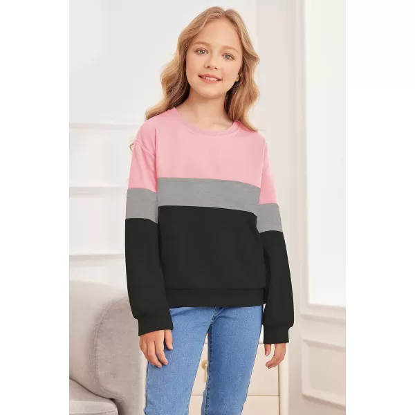 Arshiner Girls Color Block Sweatshirts Tops Kids Crewneck Long Sleeve Lightweight Pullover Hoodies
