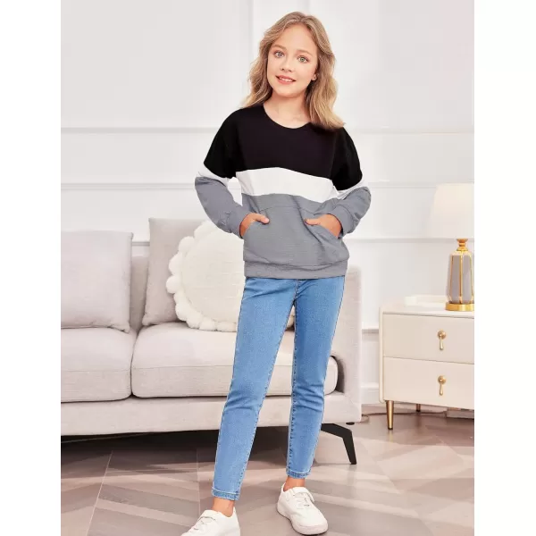 Arshiner Girls Color Block Sweatshirts Tops Kids Crewneck Long Sleeve Lightweight Pullover Hoodies