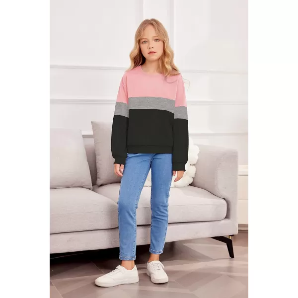 Arshiner Girls Color Block Sweatshirts Tops Kids Crewneck Long Sleeve Lightweight Pullover Hoodies